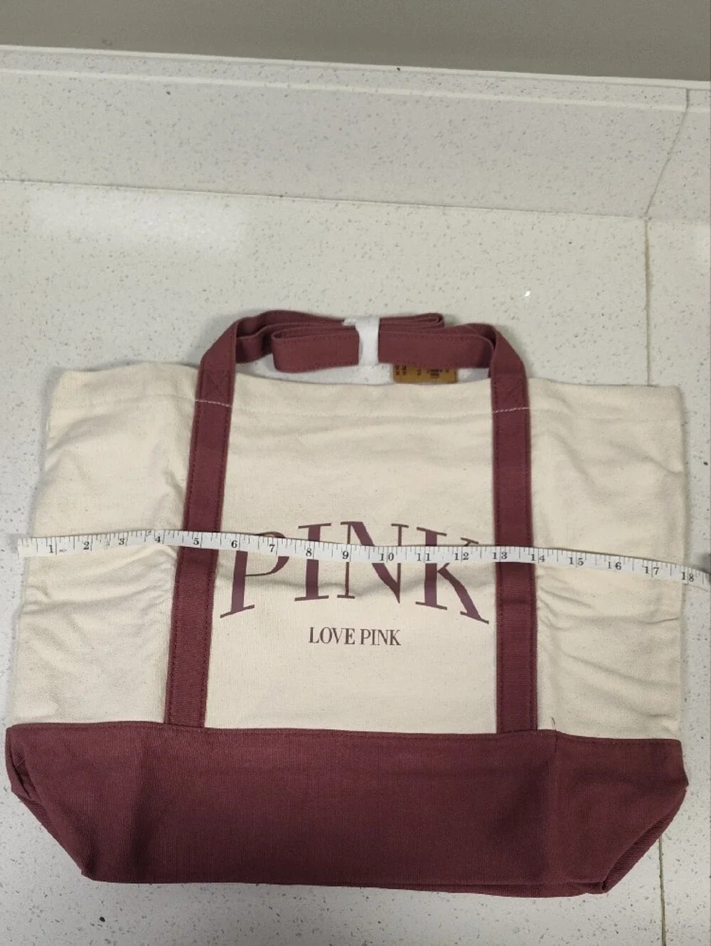 PINK Victoria's Secret Cream Canvas Tote In Dusty Rose Accents. Brand New